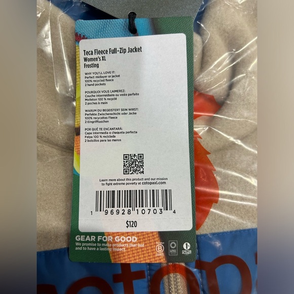 Cotopaxi Women's XL Teca Fleece Full-Zip Jacket Frosting Cream Blue Stripes NWT - Picture 6 of 8